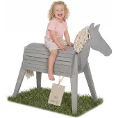 Roba Outdoorpferd aus Massivholz, grau lasiert, wetterfestes Holzpferd für den Garten, Voltigierpferd zum Reiten, Klettern und Turnen, nachhaltiges Holzspielgerät