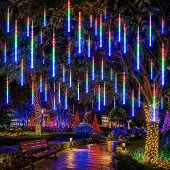 Lapamax Meteorschauer Regen Lichterkette 8 Röhren Schneefall Lichter Weihnachtsbeleuchtung Deko für Weihnachten Halloween Hochzeit, Bunt, 30CM 192LEDs