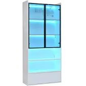 Merax Vitrine 80x34x180cm LED Glas Türen Schublade Weiß