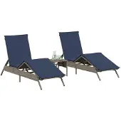 vidaXL Sonnenliegen 2 Stk. mit Tisch Grau Poly Rattan