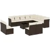 vidaXL 13-tlg. Garten-Sofagarnitur mit Kissen Braun Poly Rattan