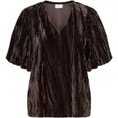 Kaffe Kurzarmbluse "Damen Kurzarm-Bluse KAelva", Damen, Gr. L, braun (schwarz coffee), Obermaterial: 95% Polyester Pol. recyc.. 5% Elasthan EL., Blusen Kurzarmbluse