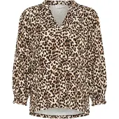 Pulz Jeans Kurzarmbluse "Damen Kurzarm-Bluse PZCHARLOTTE", Damen, Gr. L, braun (braun animal printed), Obermaterial: 95% Viskose CV. 5% Elasthan EL., Blusen Kurzarmbluse