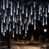 Lapamax Meteorschauer Regen Lichterkette 8 Röhren Schneefall Lichter Weihnachtsbeleuchtung Deko für Weihnachten Halloween Hochzeit, Weiß, 50CM 288LEDs