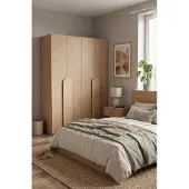 AX Living Omodeo Kleiderschrank 170 breit – Bookmatch-Eichenoptik, runde Griffe.