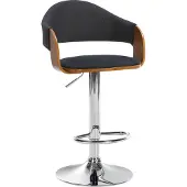 CLP Barhocker Nilse Stoff mit Holzsitzschale | Farbe walnuss/schwarz Gestell Farbe chrom