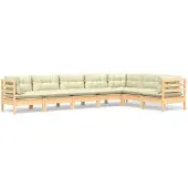 vidaXL 7-tlg. Garten-Lounge-Set mit Creme Kissen Massivholz Kiefer