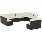 vidaXL 12-tlg. Garten-Sofagarnitur mit Kissen Schwarz Poly Rattan