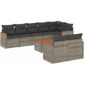 vidaXL 9-tlg. Garten-Sofagarnitur mit Kissen Grau Poly Rattan