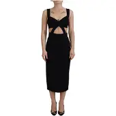Dolce&Gabbana Ausschnitt Midi Kleid Schwarzes Ärmelloses Kleid