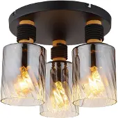 Globo Lighting LED Deckenleuchte, Holz, Metall, Schwarz, Rauchglas, D 32 cm