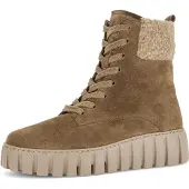 Gabor Schnürboots , Damen, Gr. 37, Textil, hellbraun, Textil, Veloursleder, Fellimitat, Schuhe Schnürboots, Plateau, Herbstboots mit gepolstertem Schaftrand, G-Weite