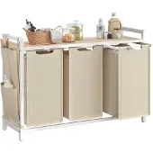 Vasagle Wäschekorb mit 3 mehreren Fächern und praktischer Ablage cappuccinobeige-naturbeige BLH301LH01
