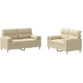 vidaXL 2-tlg. Sofagarnitur mit Kissen Creme Stoff