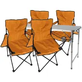 Mojawo 5-teiliges Campingmöbel Set orange Tisch höhenverstellbar +Stühle