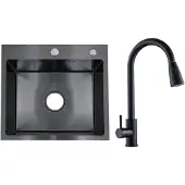 Faizee Home Edelstahlspüle Schwarz SUS304 mit Armatur Auswahl Elite 50x45x22 Wave Armatur