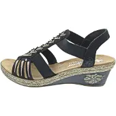 Rieker Damen Schuhe V2461-14 pazifik Gr. 36 mit Keilsohle, Nieten und Antistress-Laufsohle