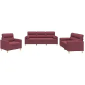 vidaXL 3-tlg. Sofagarnitur mit Kissen Weinrot Stoff