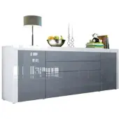 Vladon SIDEBOARD La Paz Grau Hochglanz / Weiß Hochglanz