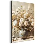 MuchoWow METALLBILD Blumen - Vase - Stilleben - Beige 30x40 cm
