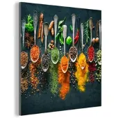 MuchoWow METALLBILD Kräuter - Gewürze - Löffel 50x50 cm