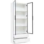 OKWISH Vitrine mit LED Beleuchtung Schubladen Aufbewahrungsregal 80x34x200cm Weiß