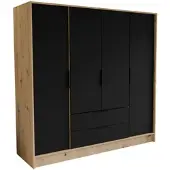 Masseno Drehtürenschrank CAVA 200/200/51 cm Modern Kleiderschrank 4-türig Eiche Artisan