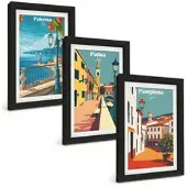 Tulup BILDER SET 3er Set - 20x30 cm Schwarzer Rahmen - Retro-Stadtillustrationen