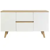 Miliboo Weiss lackiertes, glänzendes Badezimmermöbel und helles Holz L140 cm MELKA