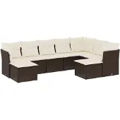 vidaXL 9-tlg. Garten-Sofagarnitur mit Kissen Braun Poly Rattan