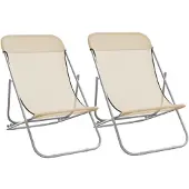 vidaXL Strandstühle 2 Stk. Creme Textilene & Pulverbeschichteter Stahl