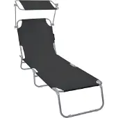 VOUNOT Sonnenliege Klappbar, Gartenliege Strandliege mit Sonnenschutz und 4-Fach Verstellbarer Rückenlehne,Schwarz