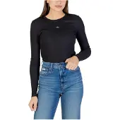 Calvin Klein Ls Woven Label 2x2 Top Black Größe: M | Longsleeves Outlet | Damen | Schwarz