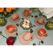 Halay Keramik Espressoset 6-teilig - Tassen mit Untertassen - handgemacht - spülmaschinenfest