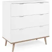 Finori Kommode Schubladenkommode in weiß und Eiche Sonoma Landhaus Sideboard Göteborg 80x87 cm mit 3 Auszügen Metallgriffe Chrom