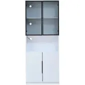 MODFU Vitrine aus Spanplatte Weiß 80x30x200 cm mit Glastüren, LED-Beleuchtung, verstellbarem Einlegeboden