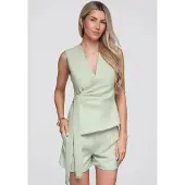 Larica Marynarka Taliowana Bez Rękawów Elegancka OW-BL-E0004 green S