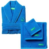 Benetton - Bademantel Set L/XL mit 3 Handtüchern aus 100% Baumwolle in Blau - Rainbow Be