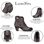 LAURA VITA Damen-Blumen-Goth-viktorianische Leder-Fußstiefel mit Absatz – Alcizeeo-190