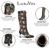 LAURA VITA Schwarze viktorianische Blumenlederstiefel mit kniehohem Absatz für Frauen – Oanelo-02