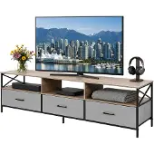 Relaxdays TV Lowboard, HxBxT: 50 x 170 x 40 cm, 3 Schubladen & Ablagen, MDF, Metall, Stoff, Fernsehtisch, greige/schwarz