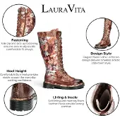 LAURA VITA Damen Stiefel Flügelkappe Blumenmuster Ornamente INCASO 50, Größe:38 EU, Farbe:Braun