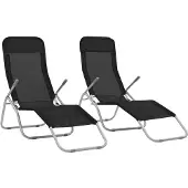 vidaXL Klappliegen 2 Stk. Textilene Schwarz