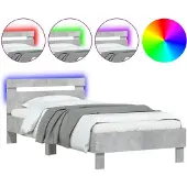 vidaXL Bettgestell mit Kopfteil und LED-Leuchten Betongrau 100x200 cm