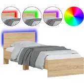 vidaXL Bettgestell mit Kopfteil und LED-Leuchten Sonoma-Eiche 90x190cm