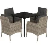 DKD Home Decor vidaXL 5-tlg. Garten-Essgruppe mit Kissen Hellgrau Poly Rattan