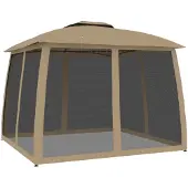 vidaXL Pavillon mit Doppeldach & Netzwänden Taupe 2,93x2,93 m Stahl