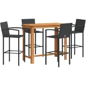 vidaXL 5-tlg. Gartenbar-Set Schwarz Massivholz Akazie und Poly Rattan