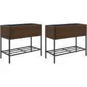 vidaXL Hochbeete mit Ablage 2 Stk. Braun 90x40x75 cm Poly Rattan