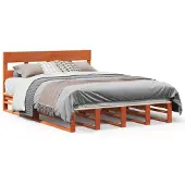 vidaXL Massivholzbett ohne Matratze Wachsbraun 150x200 cm Kiefernholz